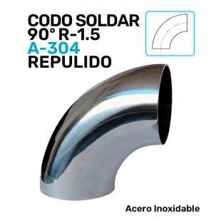 CODO A/INOX PULIDO A-304 90º SOLDAR R-1.5 SERIE MILIMÉTRICA