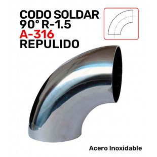 CODO A/INOX PULIDO A-316 90º SOLDAR R-1.5 SERIE MILIMÉTRICA
